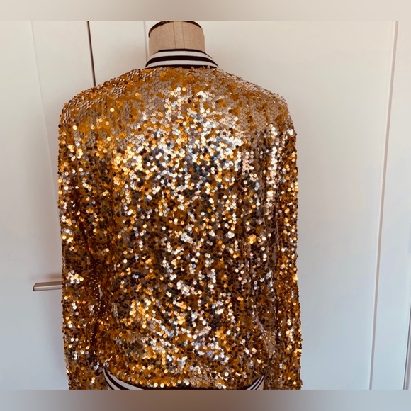 GOLD SEQUENCE DAZZLING BOMBER JACKEY by Anna Kaci. Front Zipper Closure. - Picture 13 of 14